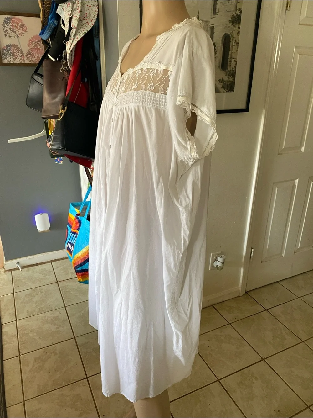Eileen West  Lace Yoke Button-Front Nightgown